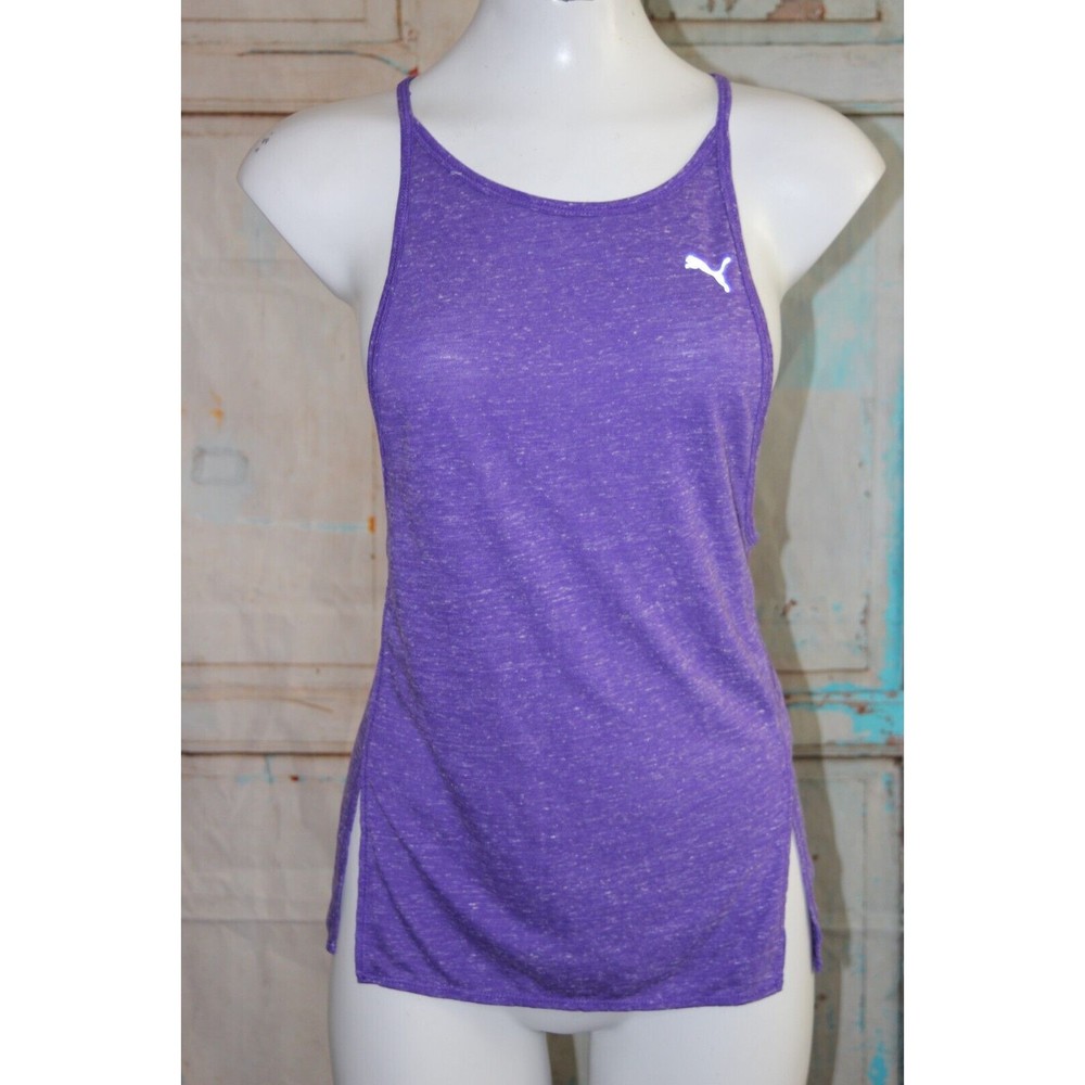 Puma Womens Purple Racerback Tank Top Spaghetti Strap Logo Dry Cell Size Small